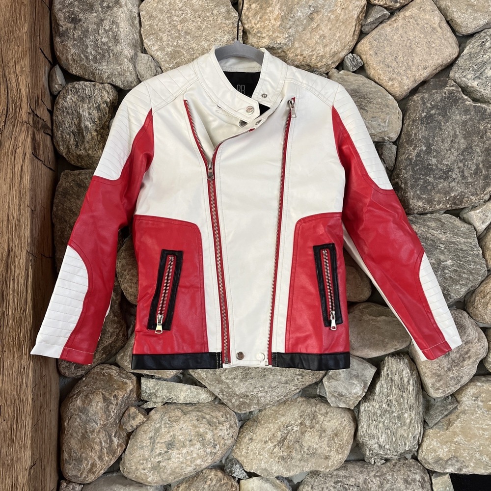 Budermmy Boys Polyurethane Motorcycle Pilot Jacket Youth‎ Coat 11-12 Red/white